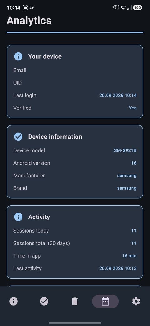 Analytics — device and activity